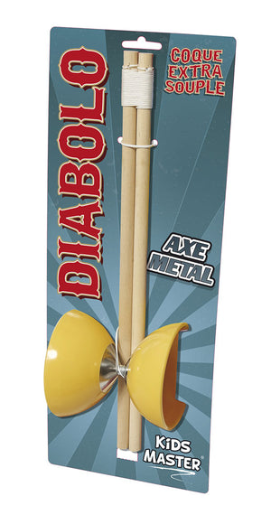 Diabolo à coque extra souple de 10 cm de diamètre avec entraxe en métal pour une meilleure robustesse. Mode d’emploi inclus. Cirque jonglerie jonglage